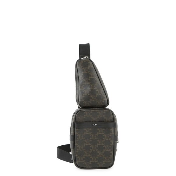 CELINE Triomphe Multi-Pocket Crossbody Bag PVC/Leather Brown/Black 111632EU1 - Picture 1 of 13